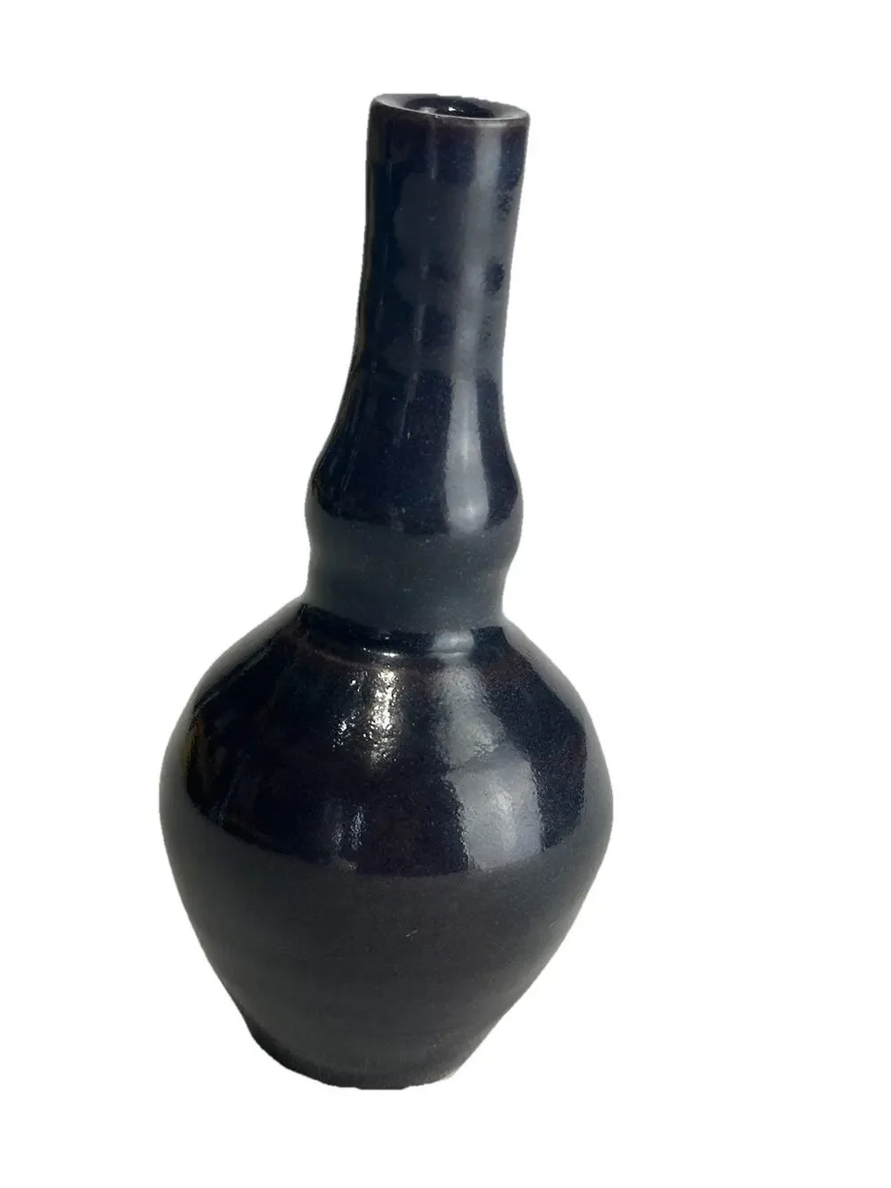 Vintage Signed FR Studio Pottery Vase Black Glaze Mid Century Modern Bud Vase 7